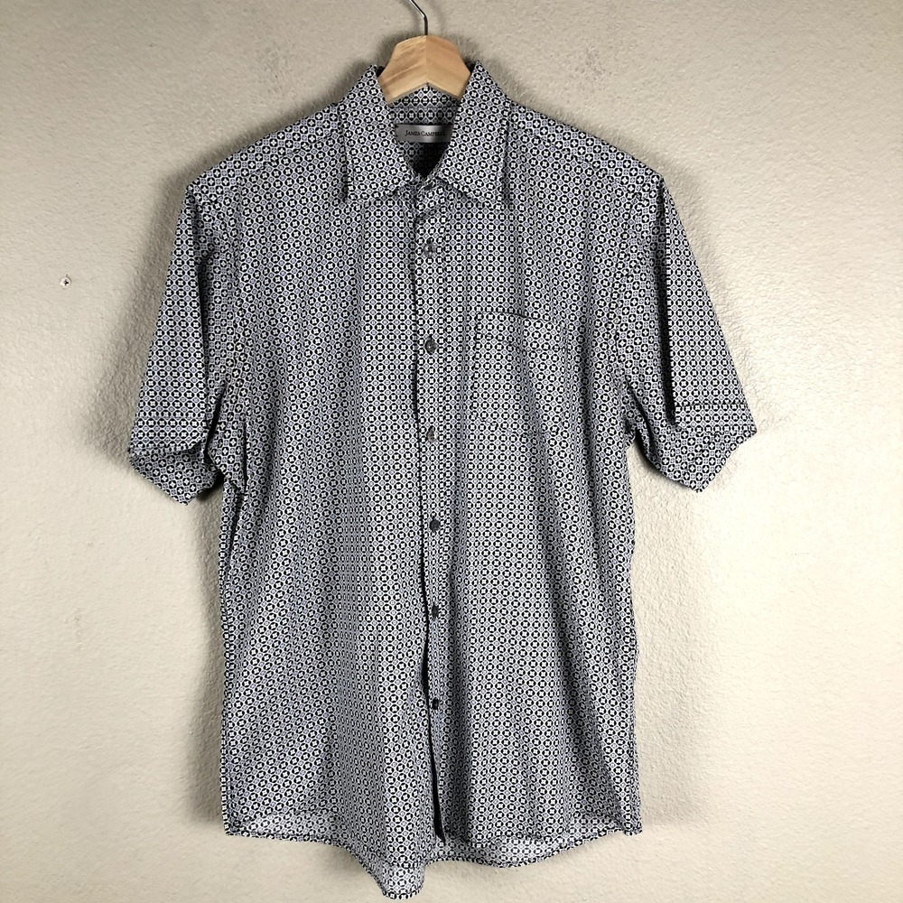 James Campbell Shirt Mens Small White Black Geometric Print Button Up‎ Collared